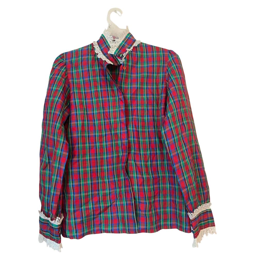 sakowitz plaid lace vintage top 6 holiday party top